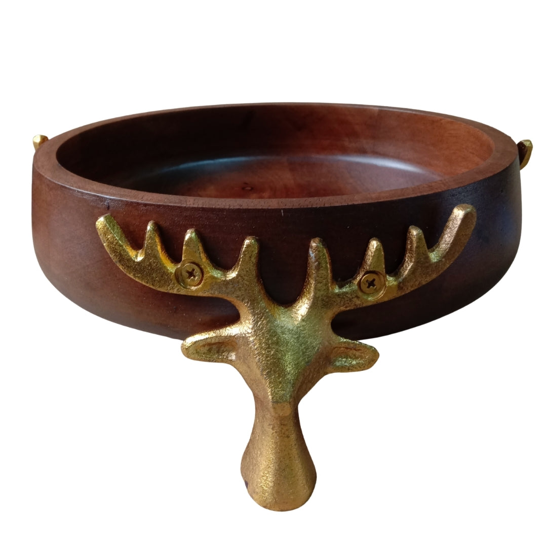 Wooden Bowl with Gold Reindeer Antler Legs