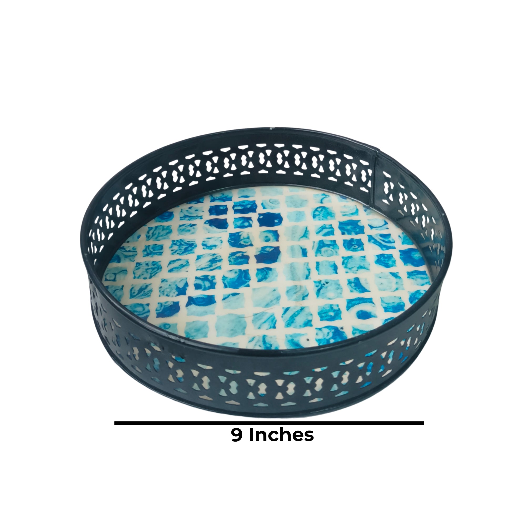 Blue Pattern Design Round Tray