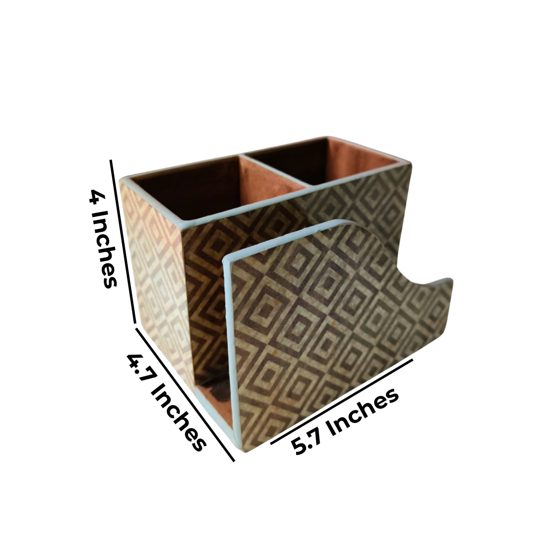 Cutlery tissue holder- Wooden Grey Diamond Print With Enamel