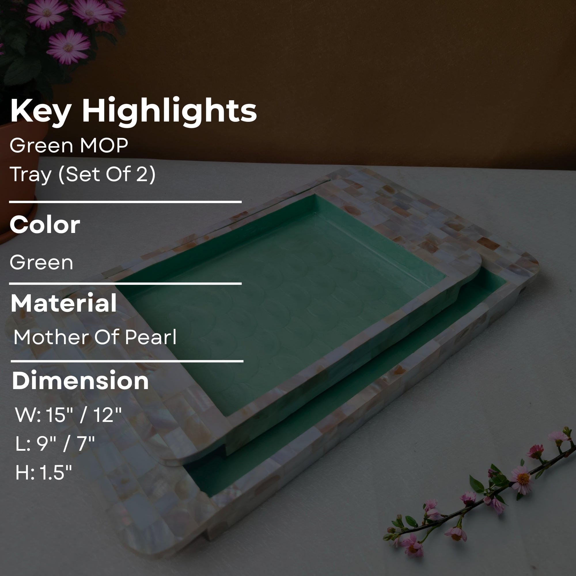 Rectangle Tray Set Of 2 - Wooden with White mother of pearl