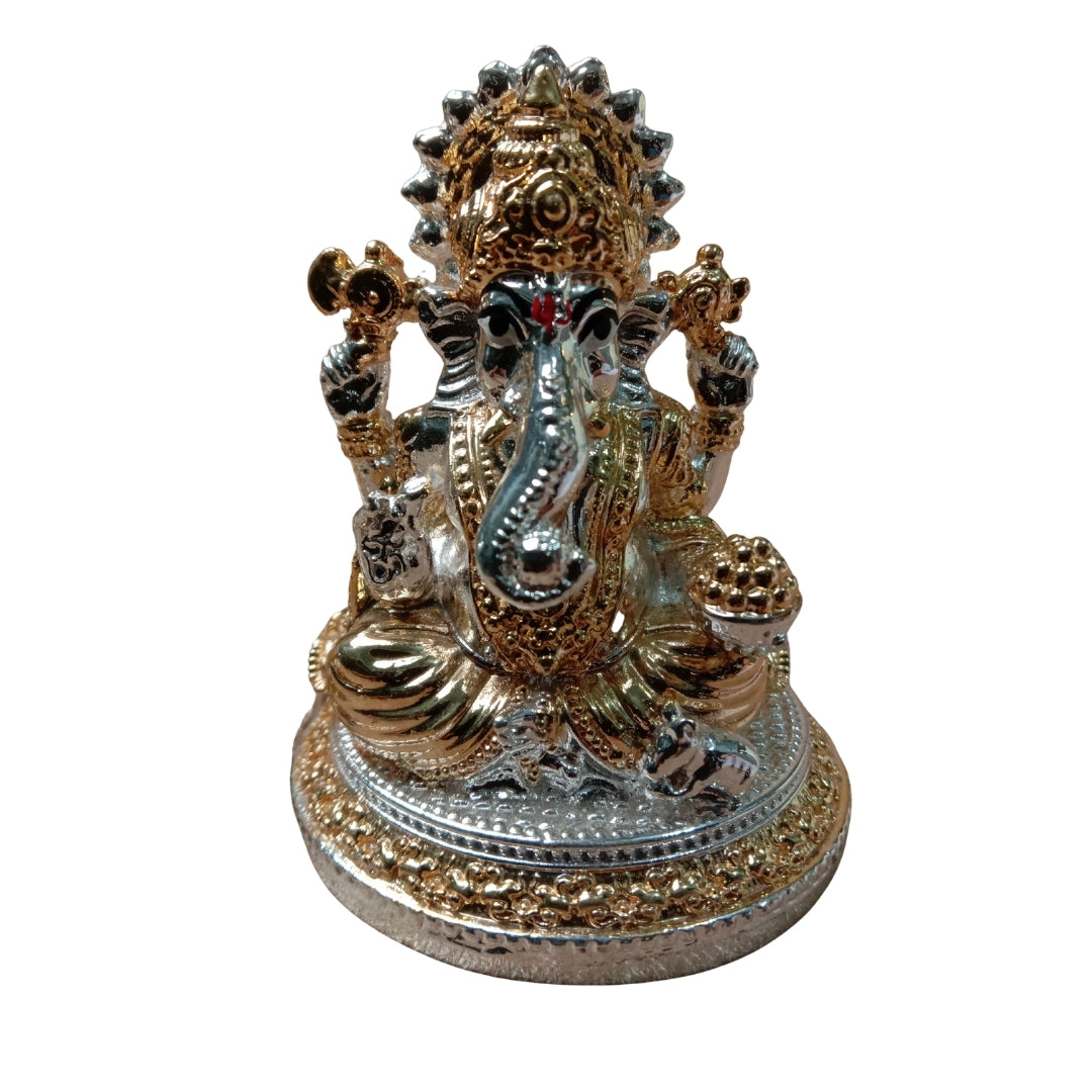 The Home Co- 999 Pure Silver & 24K Gold Plated Lakshmi & Ganesha Fiber Idols(small gold & silver)(small)