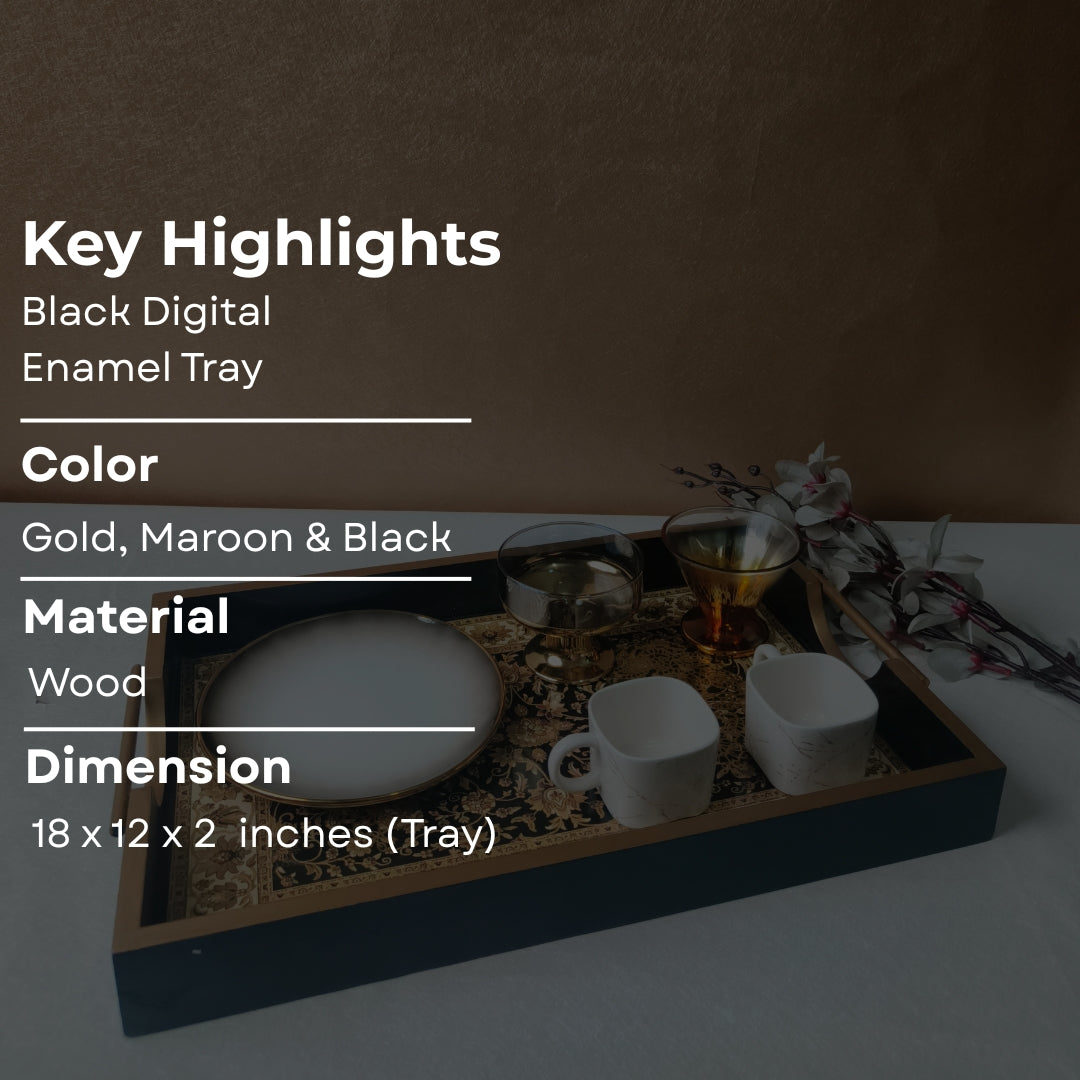 Turkish black & Beige Digital Print Enamel Tray Large