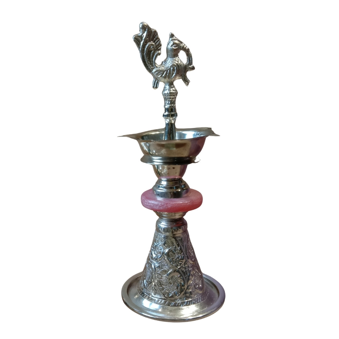 Silver-Plated Peacock Diya  with Velvet Gift Boxe- PINK SINGLE PC