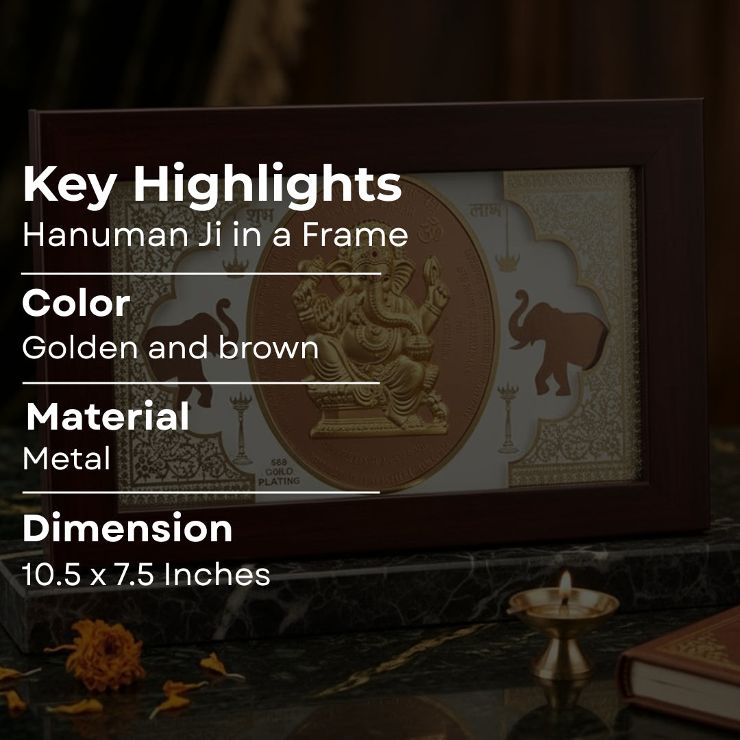 24K Gold Plated Shree Hanuman Ji Wooden Photo Frame | Divine Bajrangbali Idol for Wall & Table