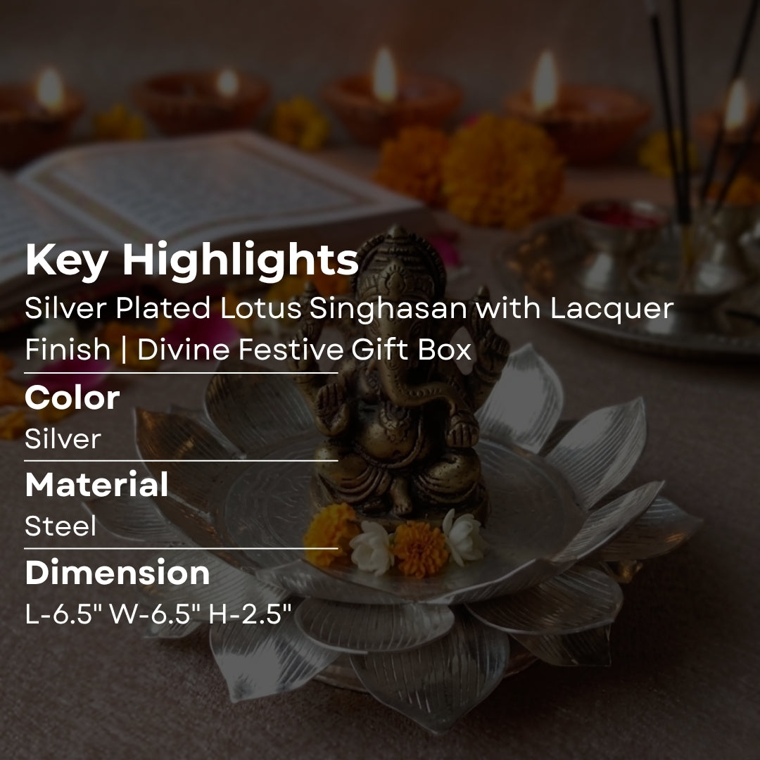 Silver Plated Lotus Singhasan with Lacquer Finish | Divine Festive Gift Box