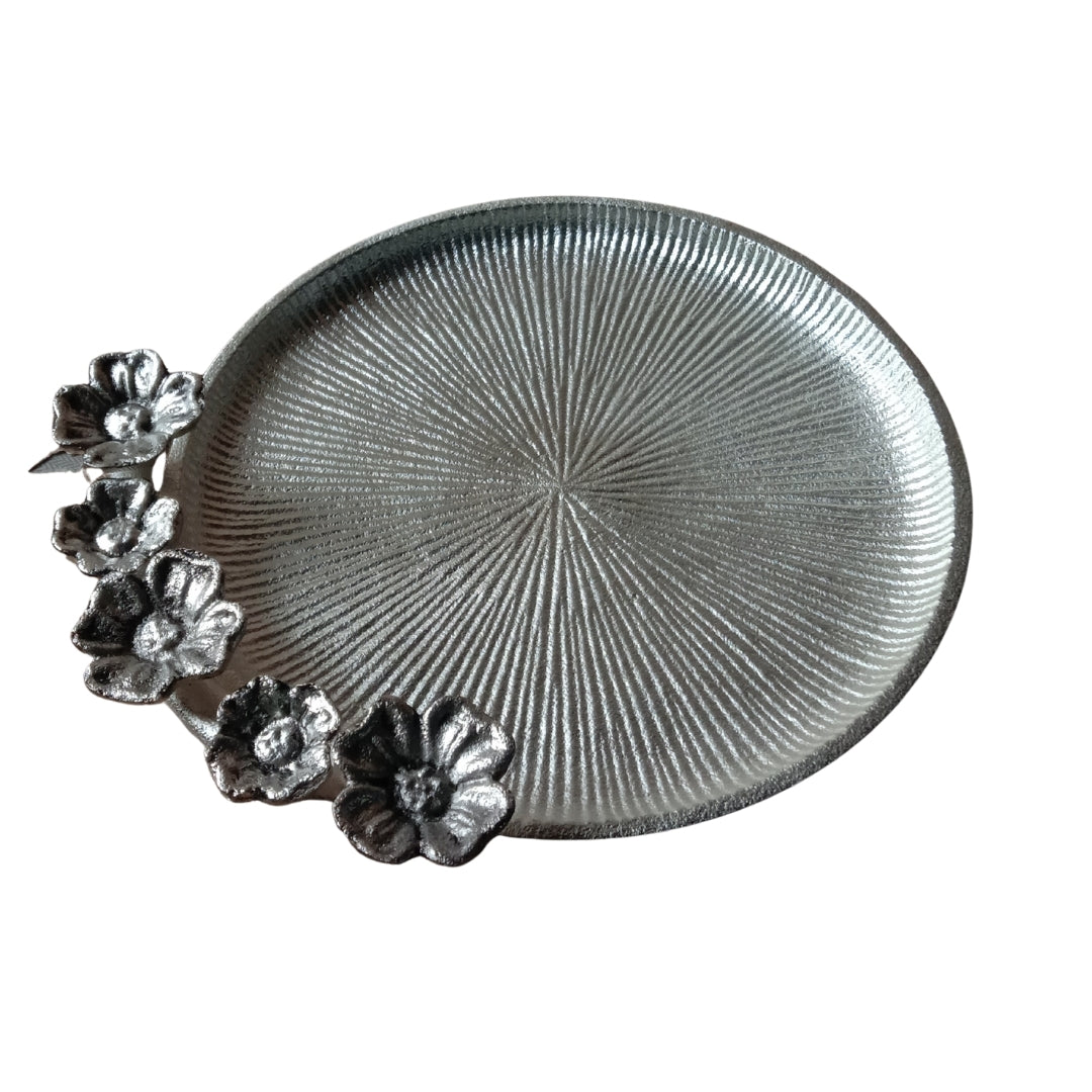 Decorative Silver Floral Platter with Velvet Box