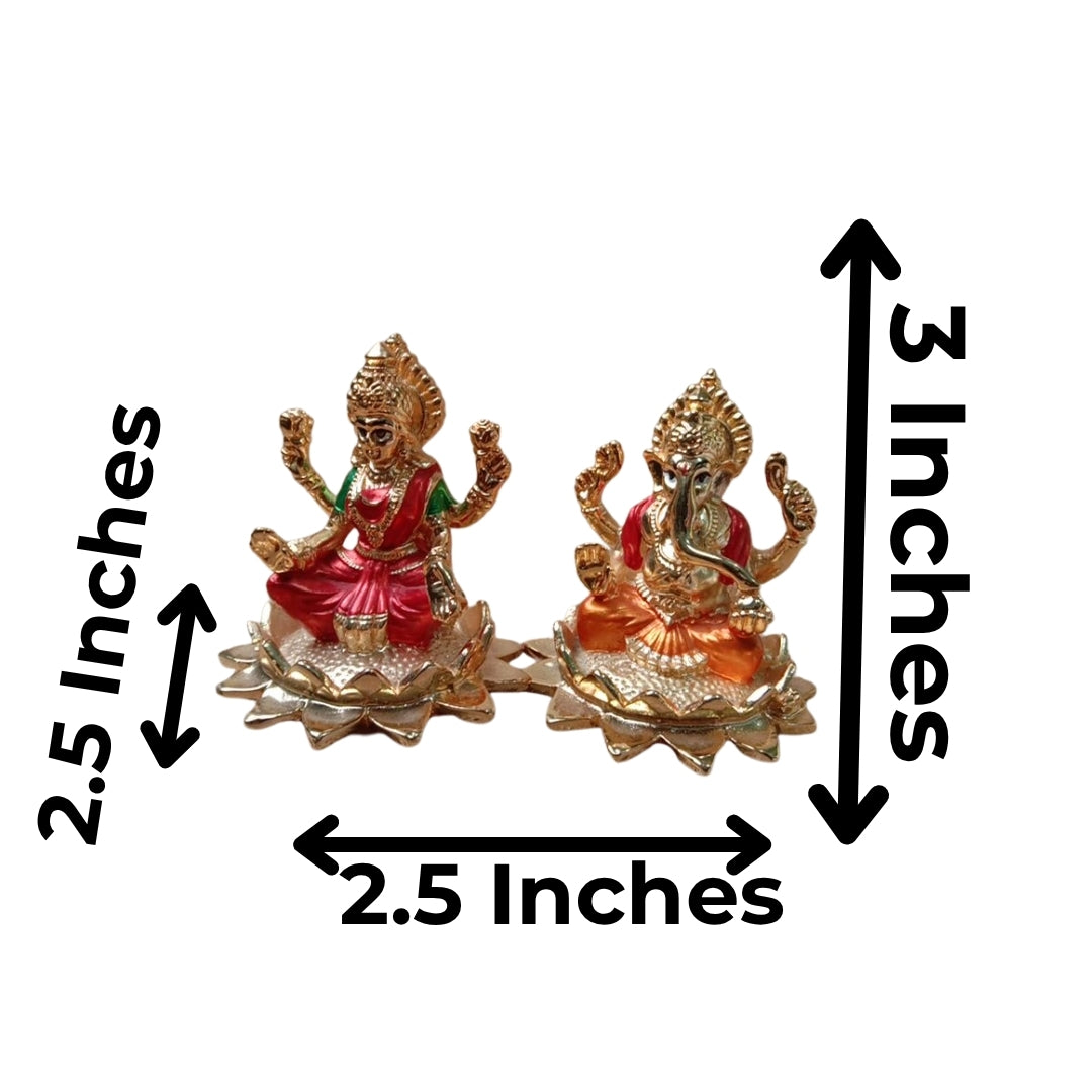 Divine Lakshmi Ganesha Idol Set – 24K Gold-Plated Laxmi Ganesh Murti on Lotus Base for Diwali Pooja, Home Mandir & Wealth Prosperity (Pair of 2, Gold & Meenakari Finish)