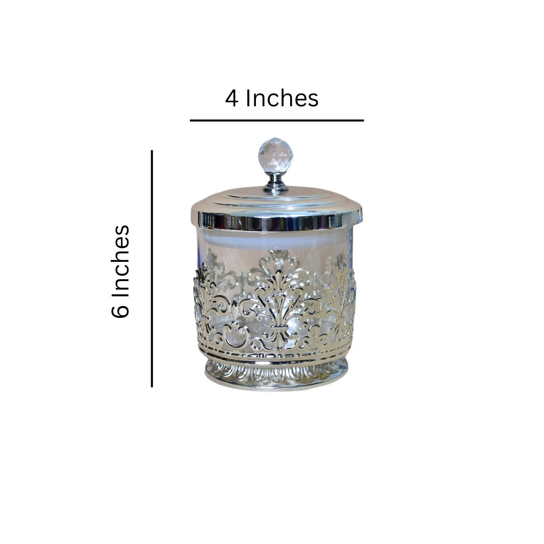 White Metal Glass Jar Small