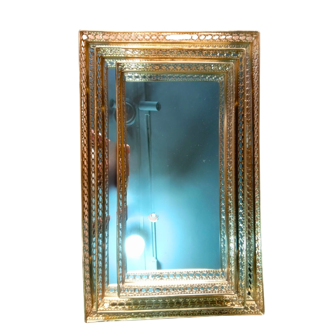 Decorative Gold Mirrored Tray Set 3
