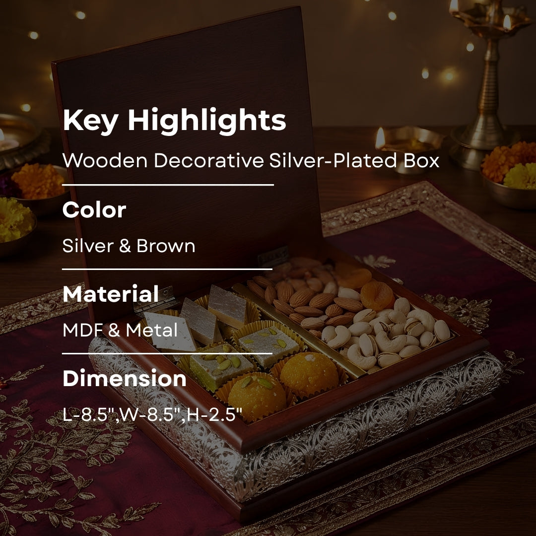 Wooden Decorative Silver-Plated Box   - square
