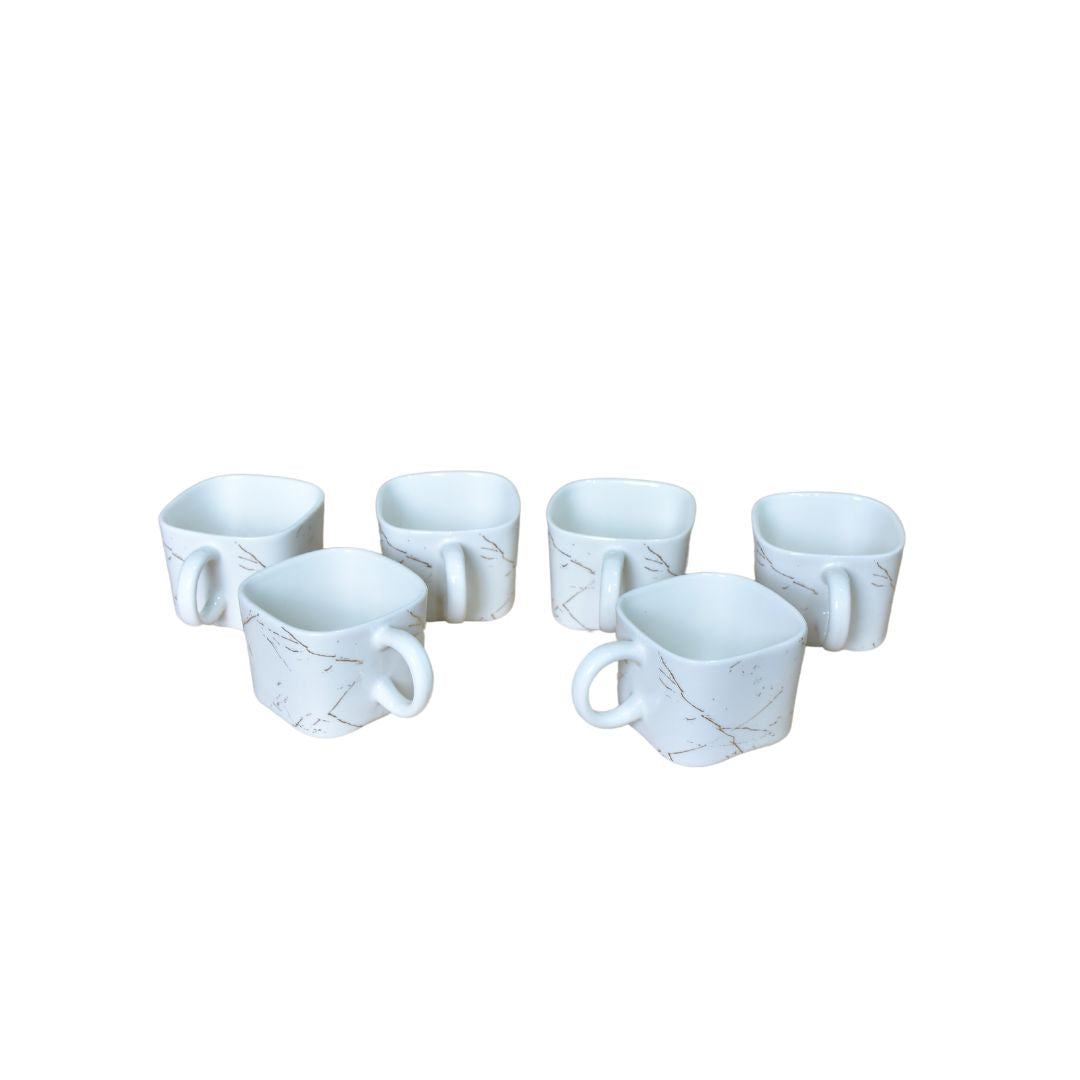 Ceramic Cup With Bamboo Tray Set Of 6 - White