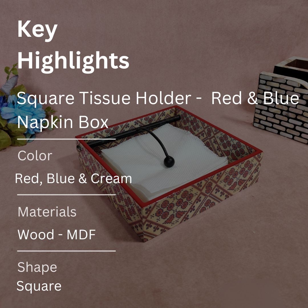 Square Tissue Holder - Red & Blue Napkin Box