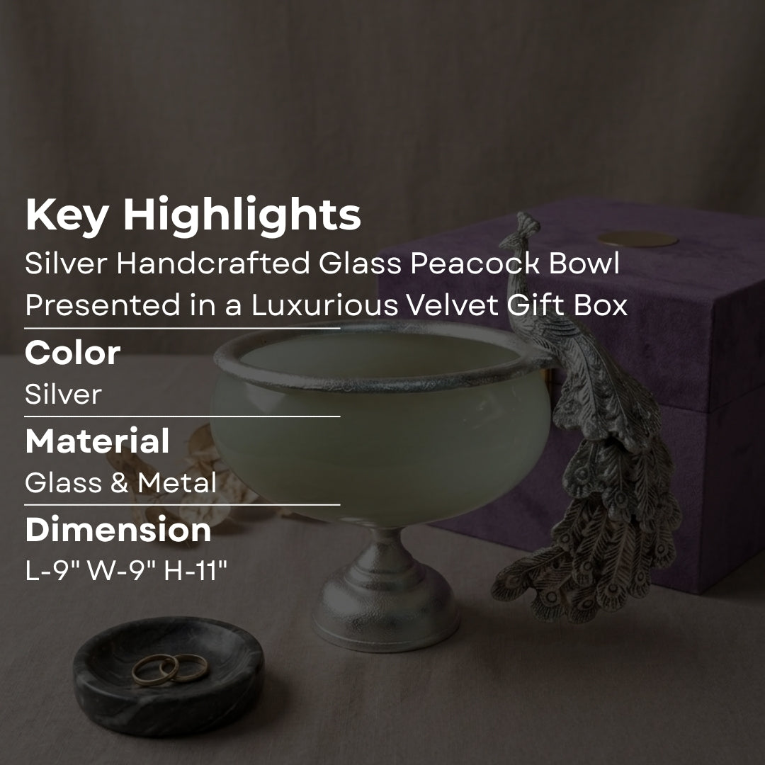 Handcrafted Metal & Glass Peacock Bowl with Premium Velvet Gift Box