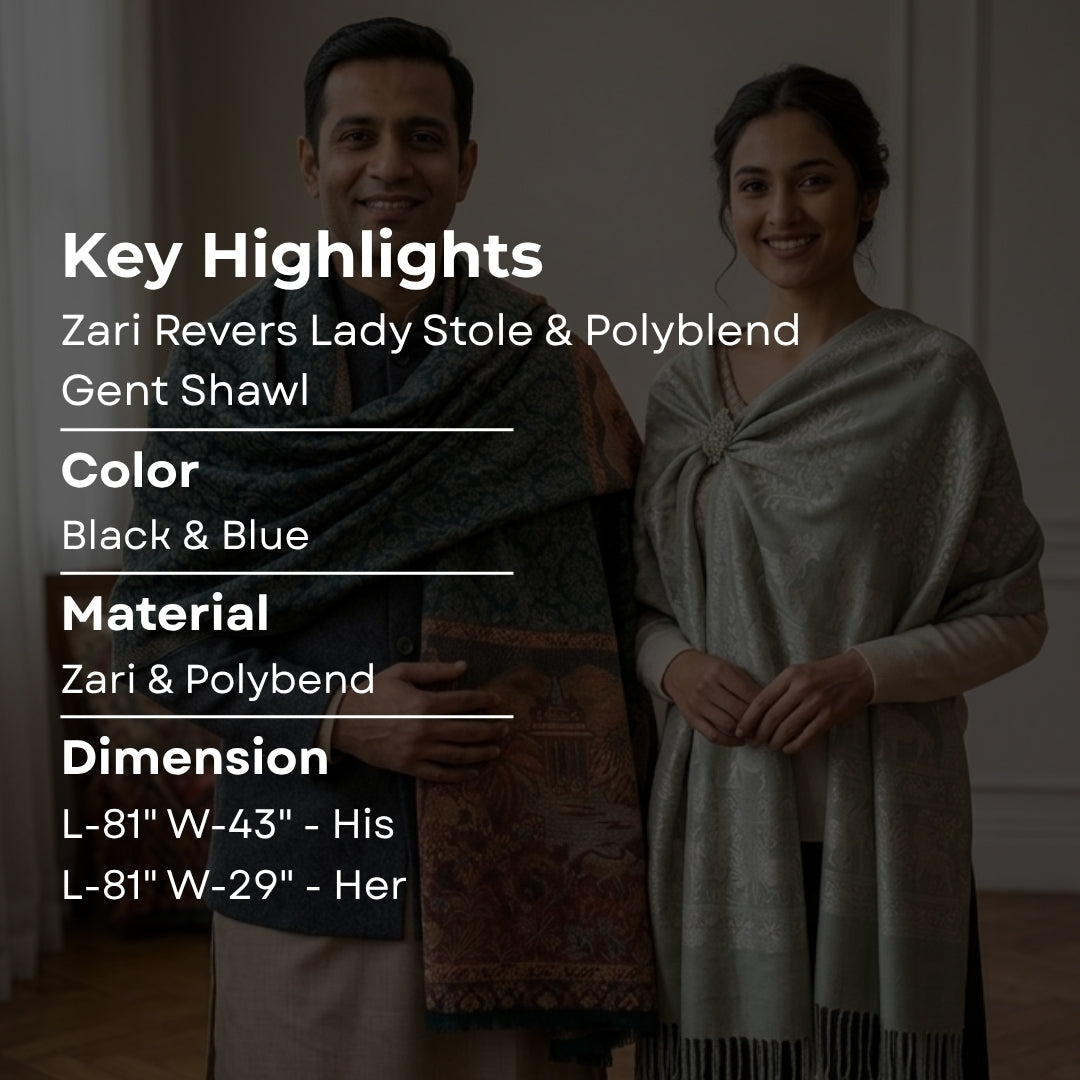 Zari Reversible Stole & Polyblend Gents Shawl Gift Set