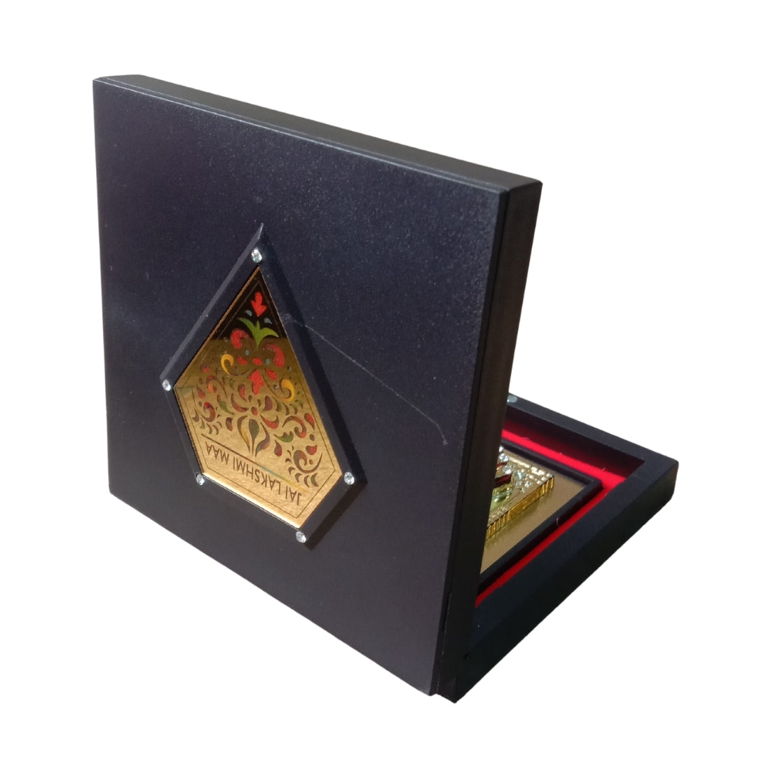 Gold & Silver Plated Charan Paduka & Laxmi Frame Gift Box