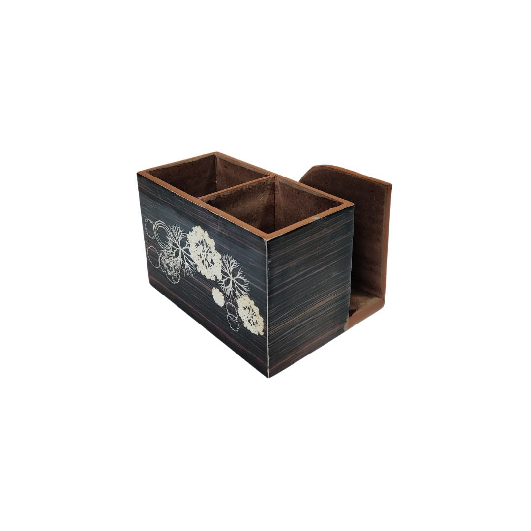 Small Cutlery Tissue Holder - Black & Brown Flower