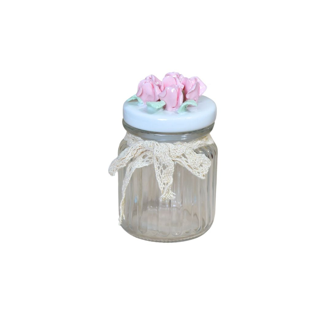 Ceramic Jar With Flower Lid Set Of 3