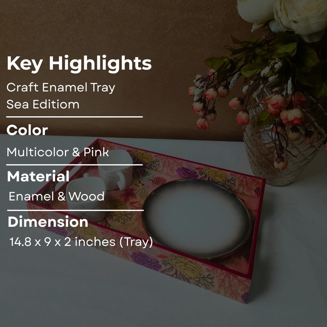 Pink Crafted Enamel Tray Sea Edition
