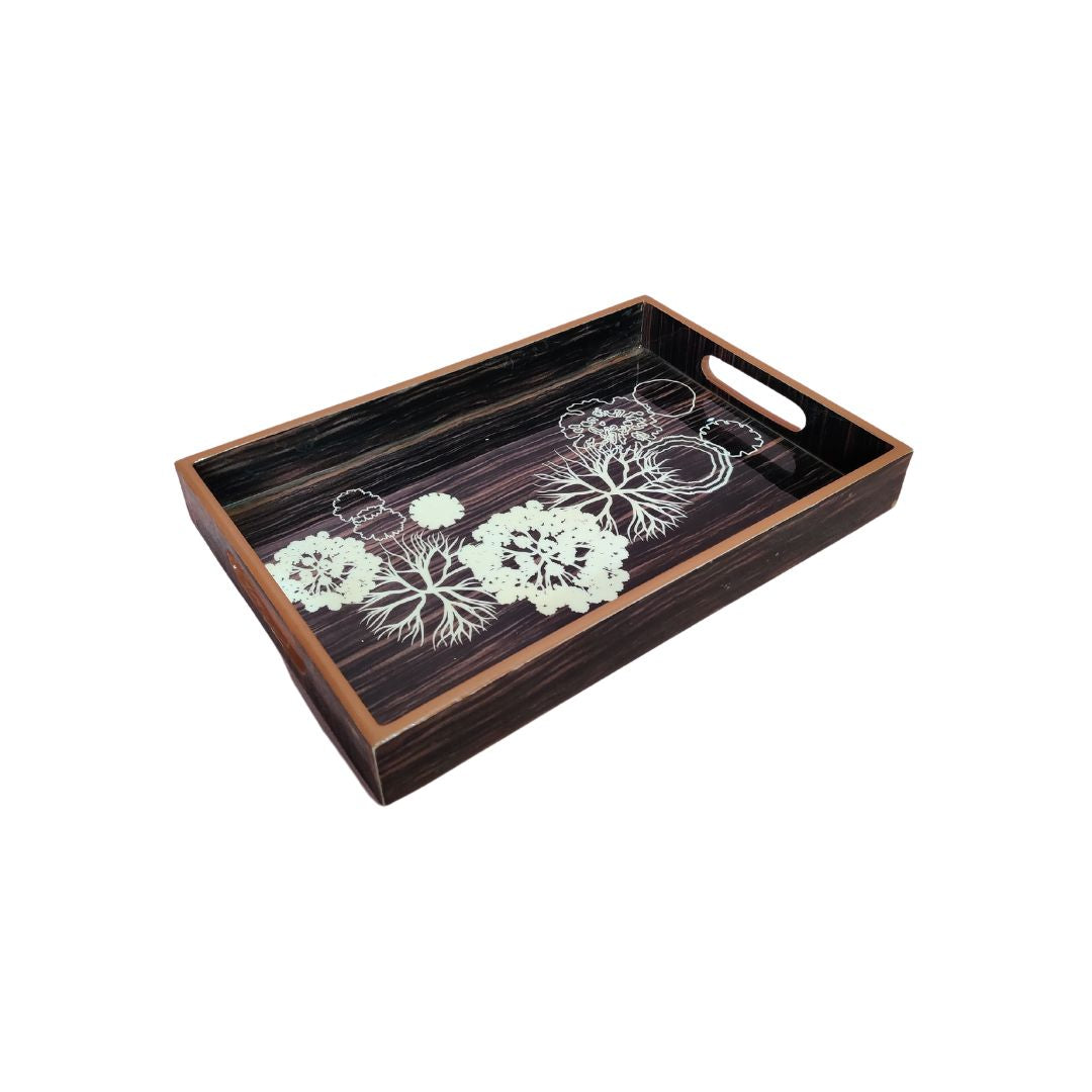 Tray Set Of 3 - Black & Brown Flower