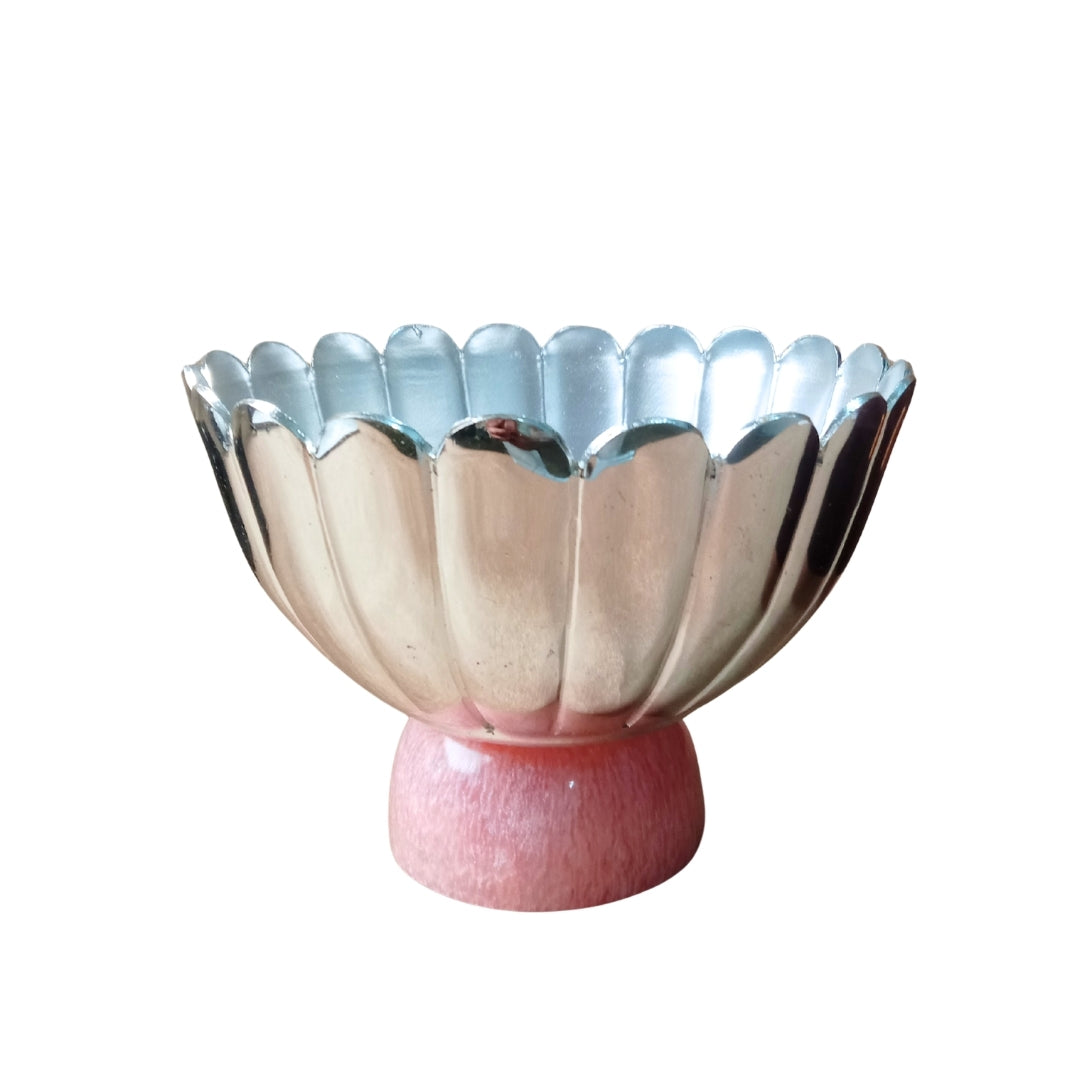 Silver-Plated Scalloped Pedestal Bowl with Pink Base