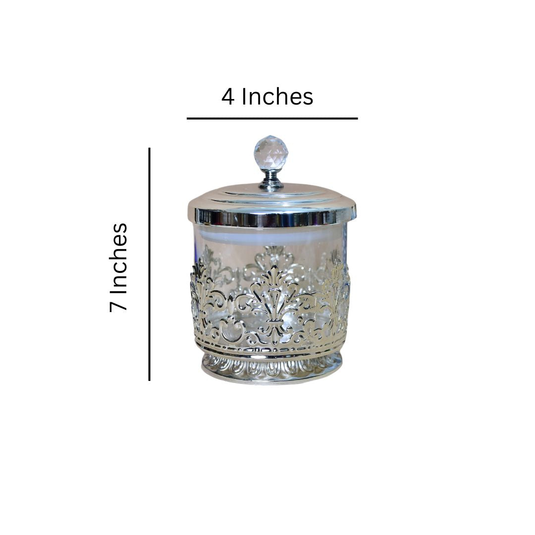 White Metal Glass Jar Large