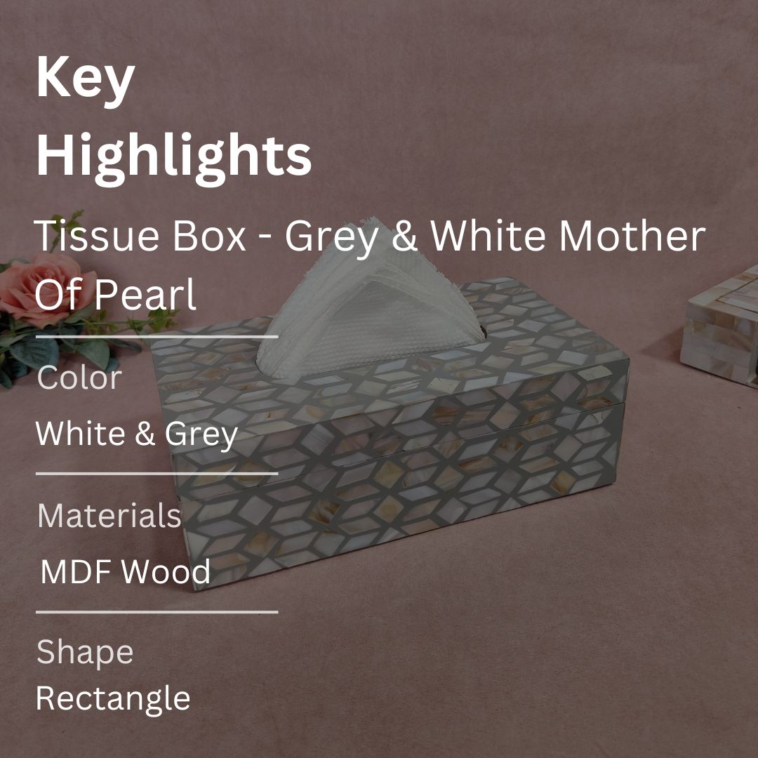 Tissue Box - Grey & White Mother Of Pearl