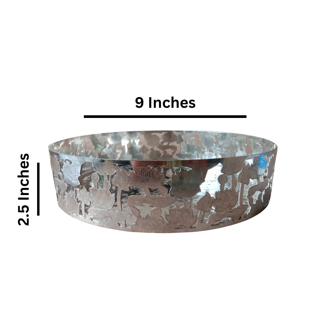 Decorative Silver-Plated Lotus Pattern Vanity Tray