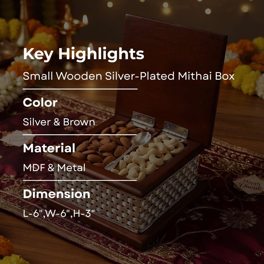 Small Wooden Silver-Plated Mithai Box