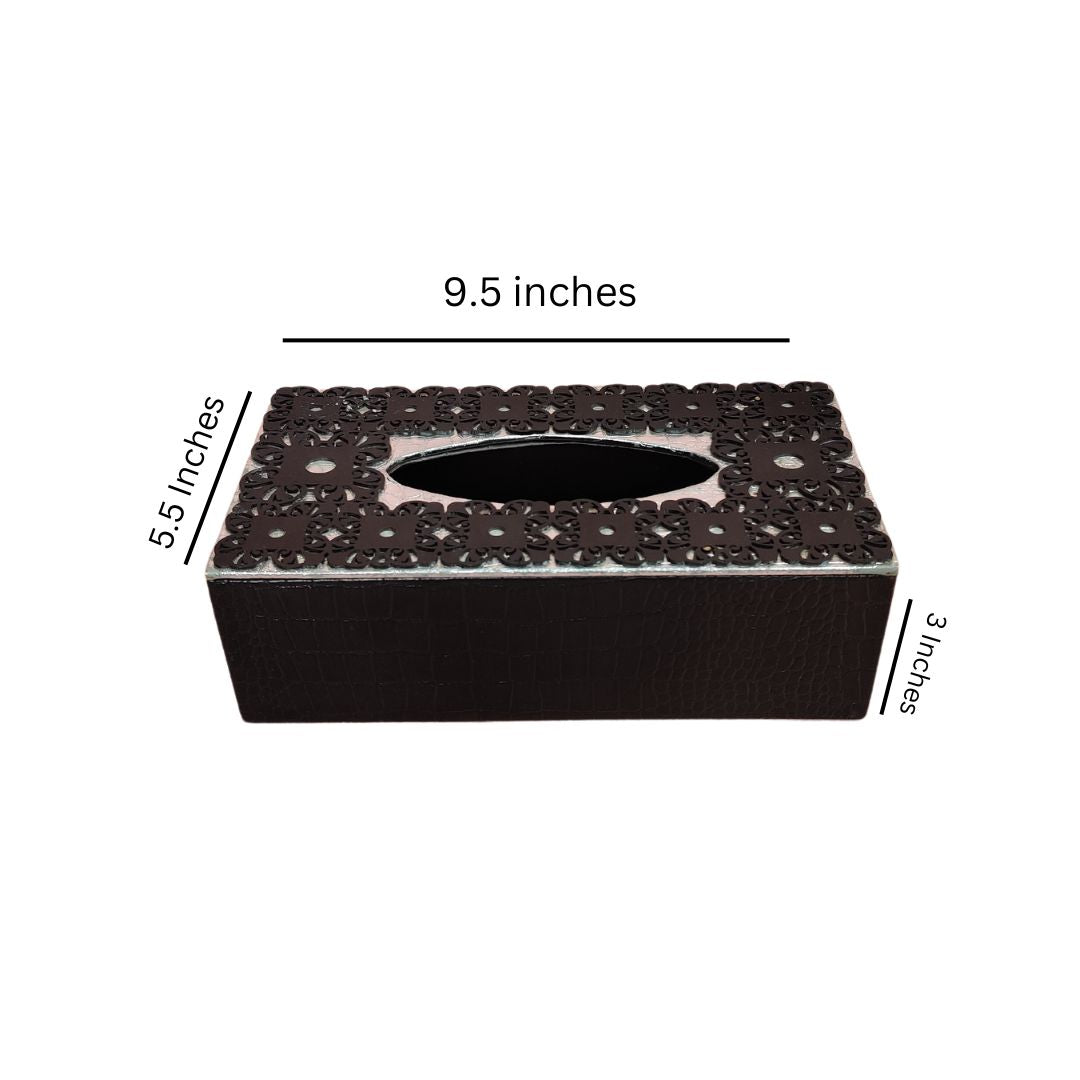 Tissue Box - Black & Silver Leatherette