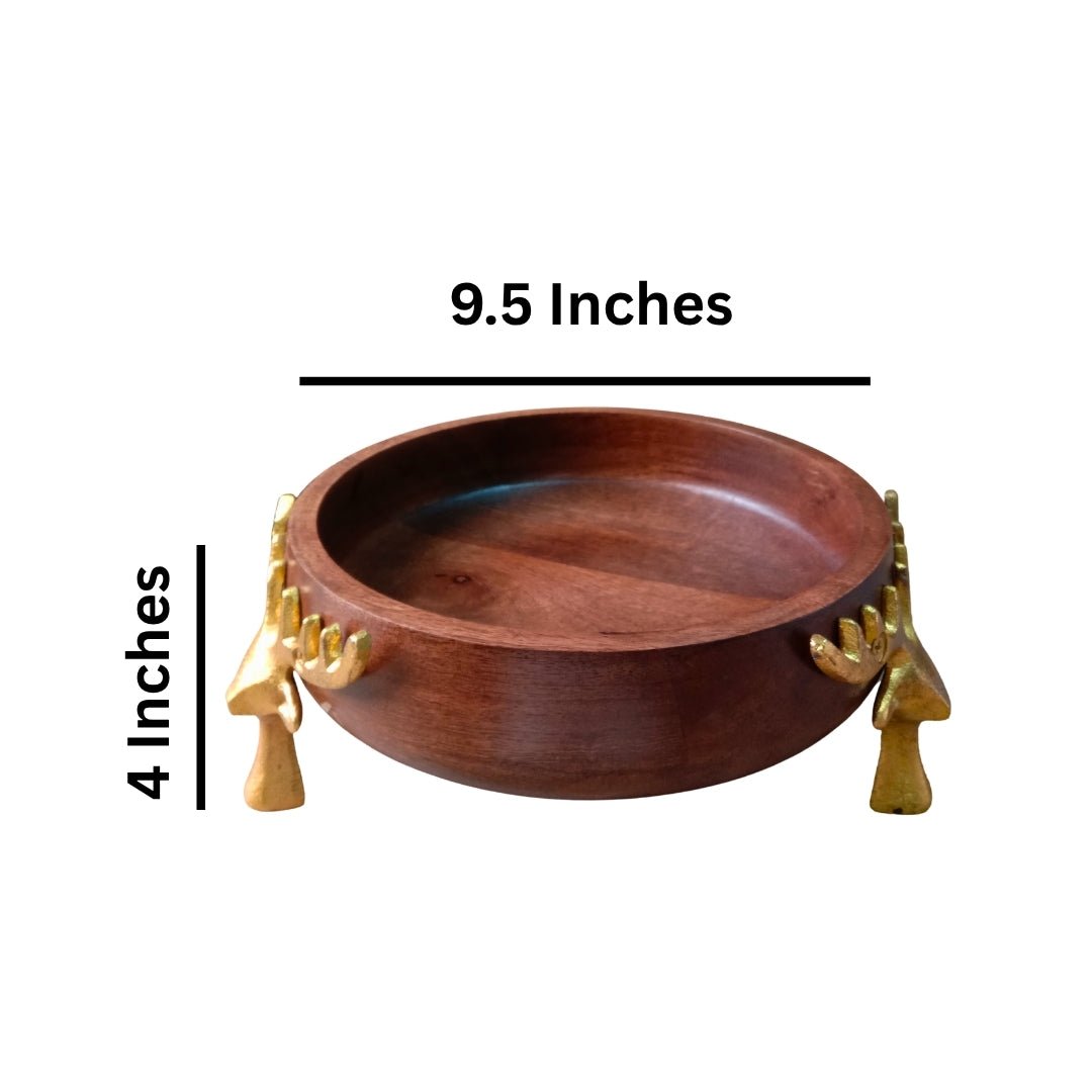 Wooden Bowl with Gold Reindeer Antler Legs