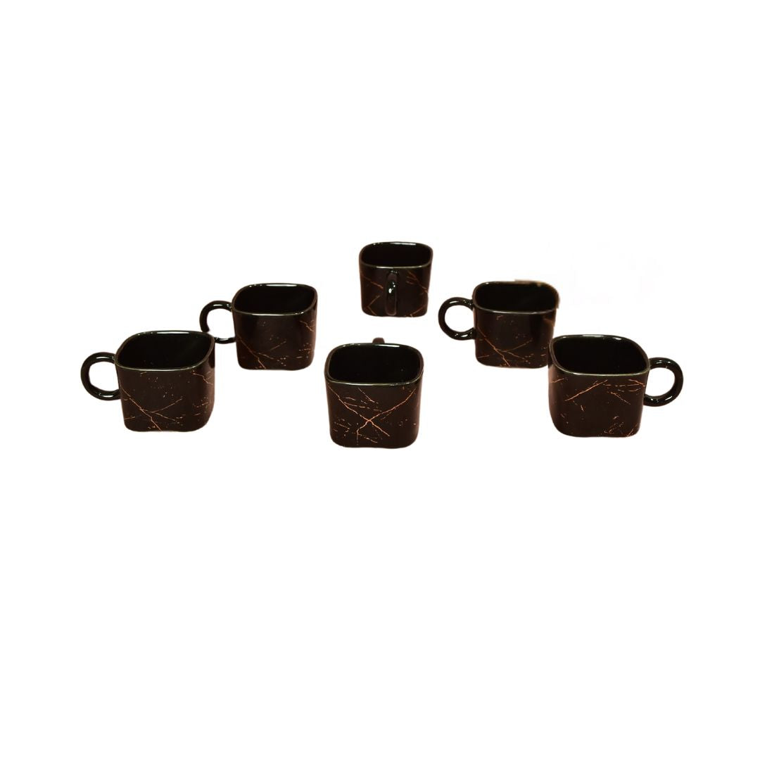 Ceramic Cup & Teapot With Tray Set Of 6 - Black