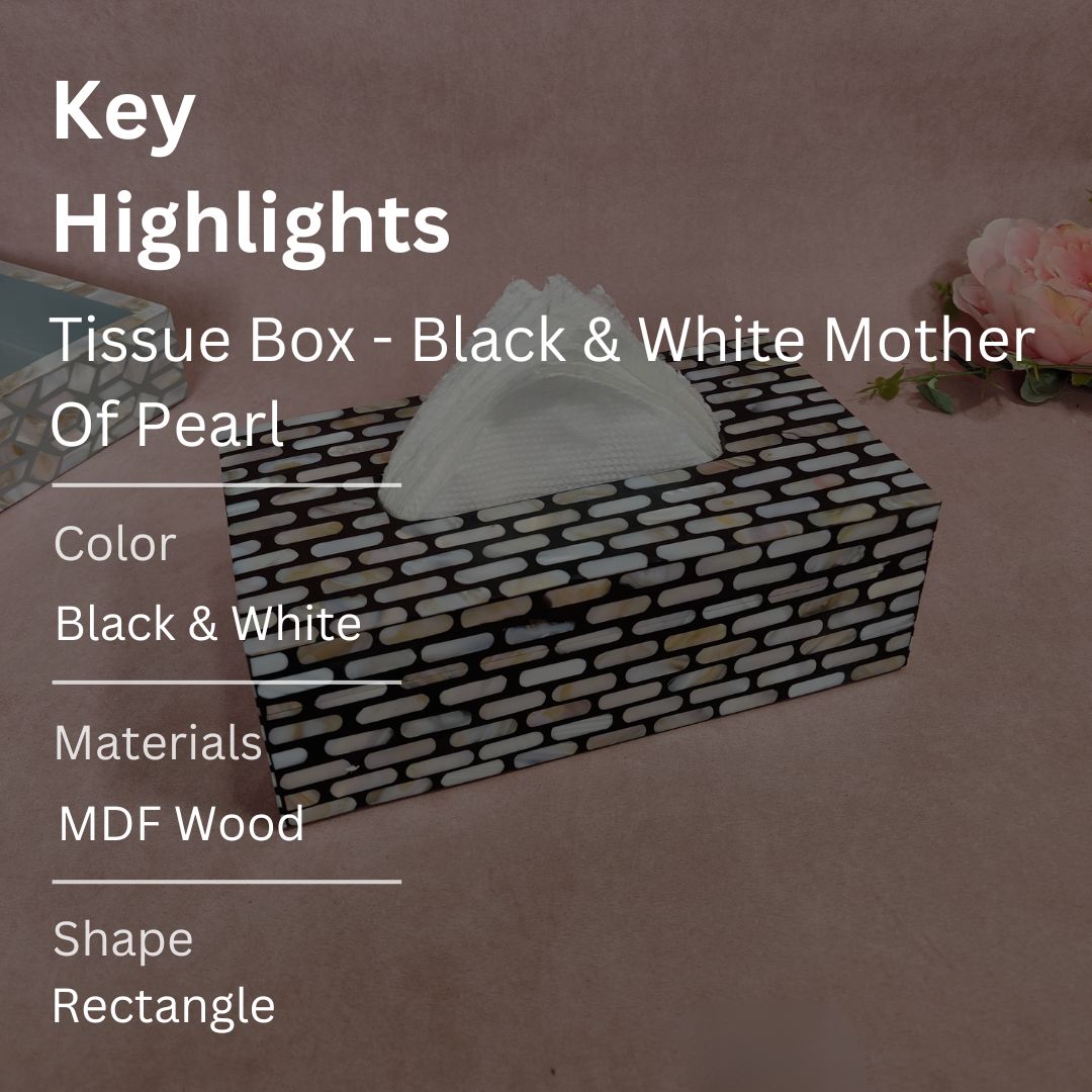 Tissue Box - Black & White Mother Of Pearl