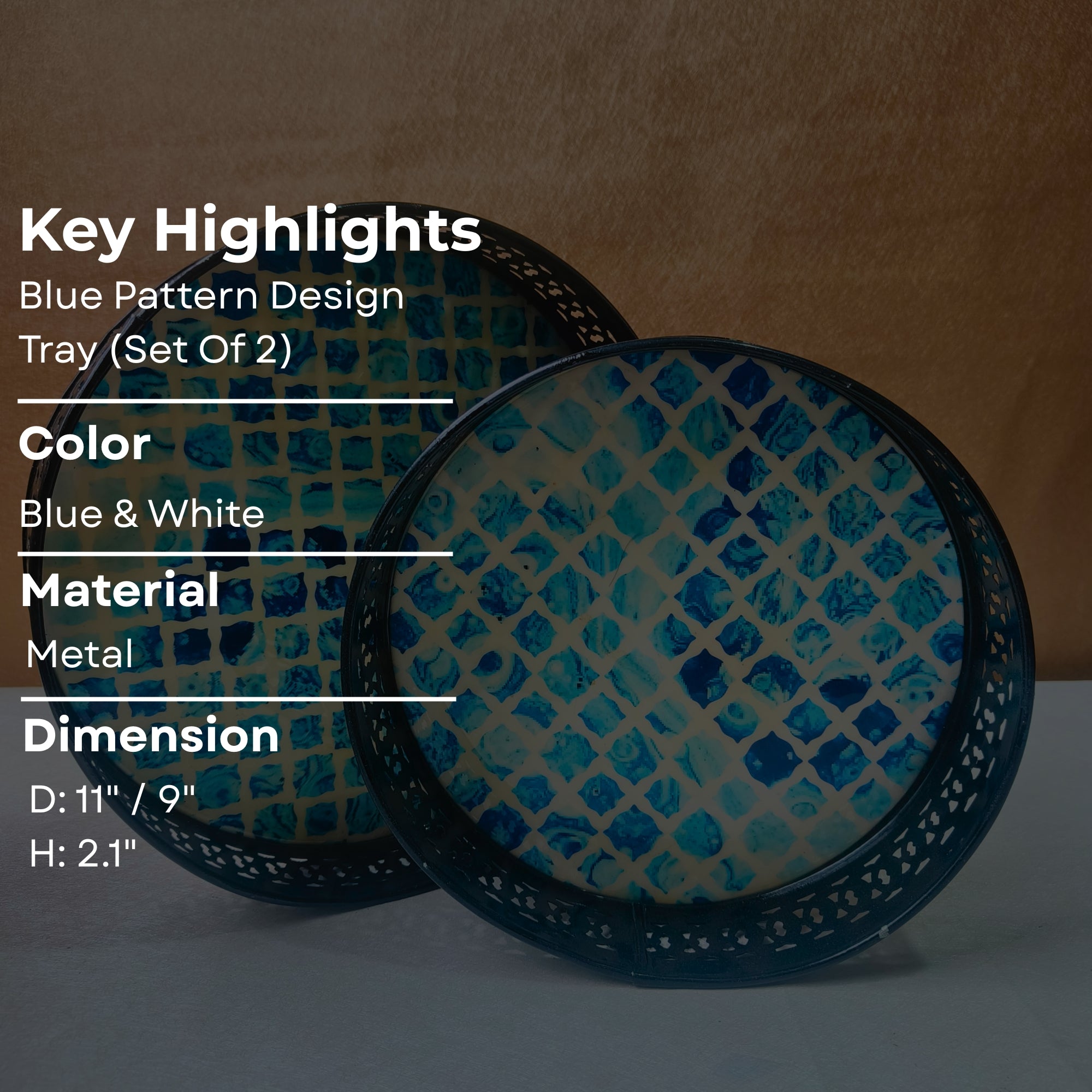 Blue Pattern Design Round Tray