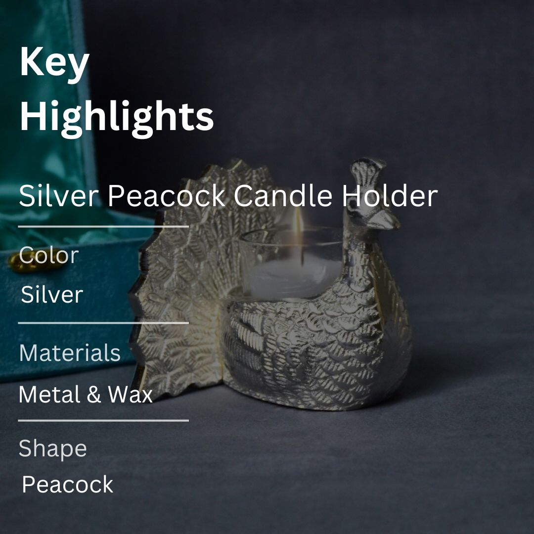 Silver Peacock Candle Holder