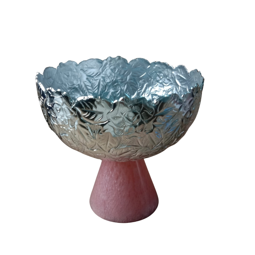 Purple Velvet Gift Box with Ornate Silver Decorative Bowl