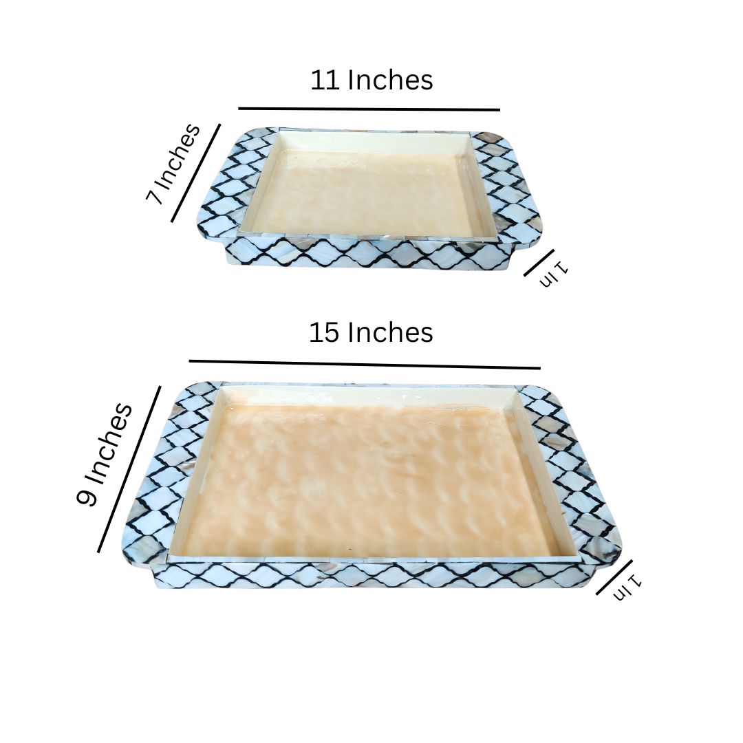 Rectangle Tray Set Of 2 - Black & White Mother Of Pearl