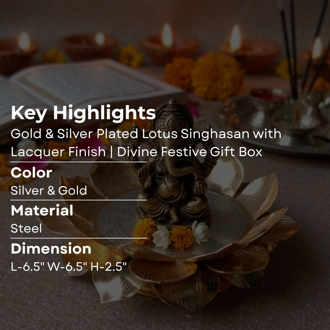 Gold & Silver Plated Lotus Singhasan with Lacquer Finish | Divine Festive Gift Box