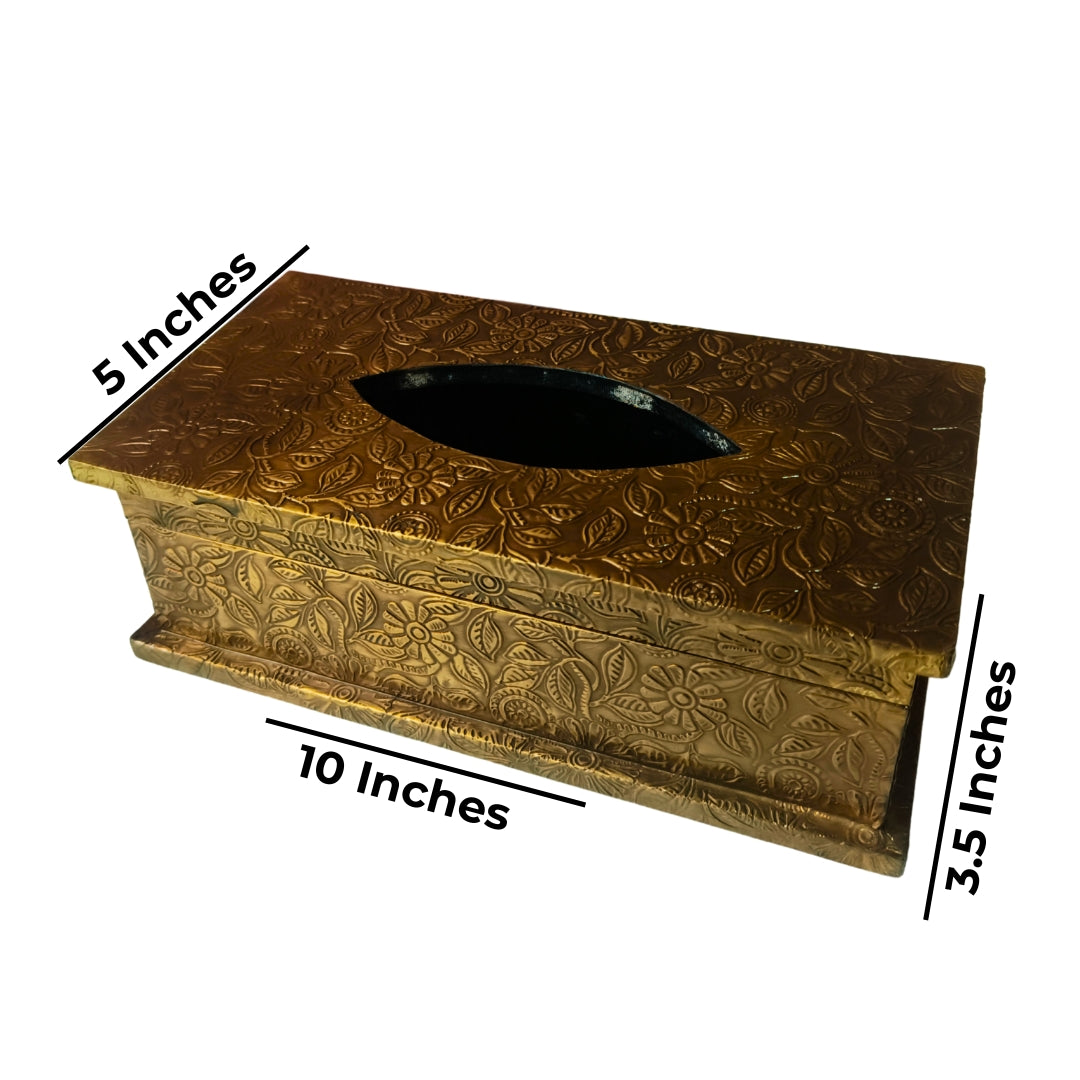 Tissue Box - Wooden Brass Etched Design