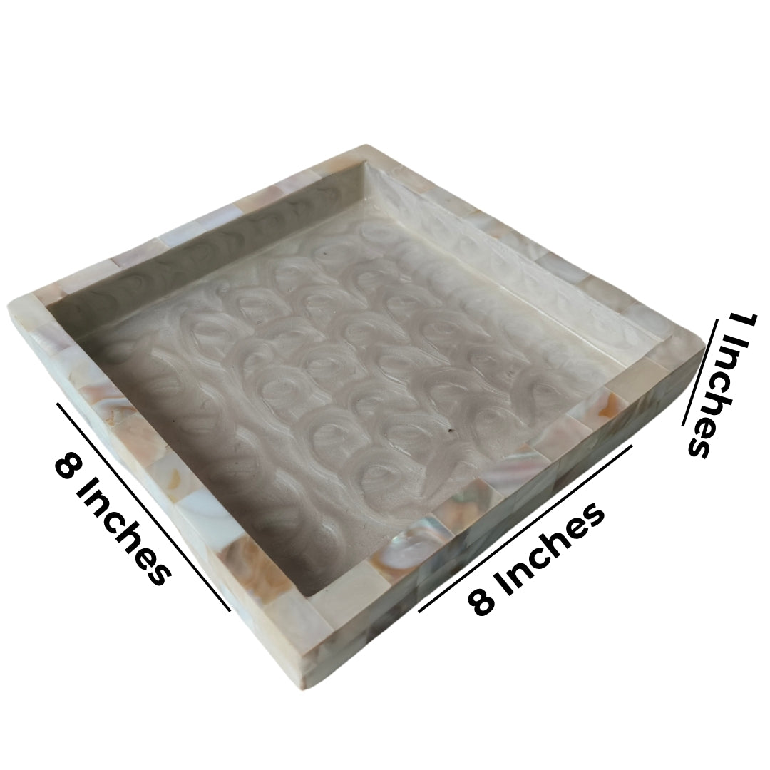 Wooden Mother of pearl & white enamel Bathroom Set of 3