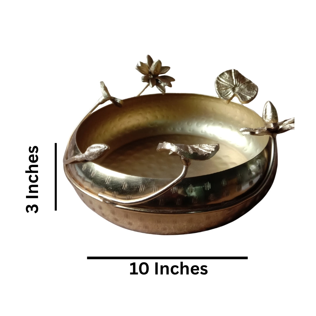 Decorative Brass Lotus Floating Bowl with Flowers