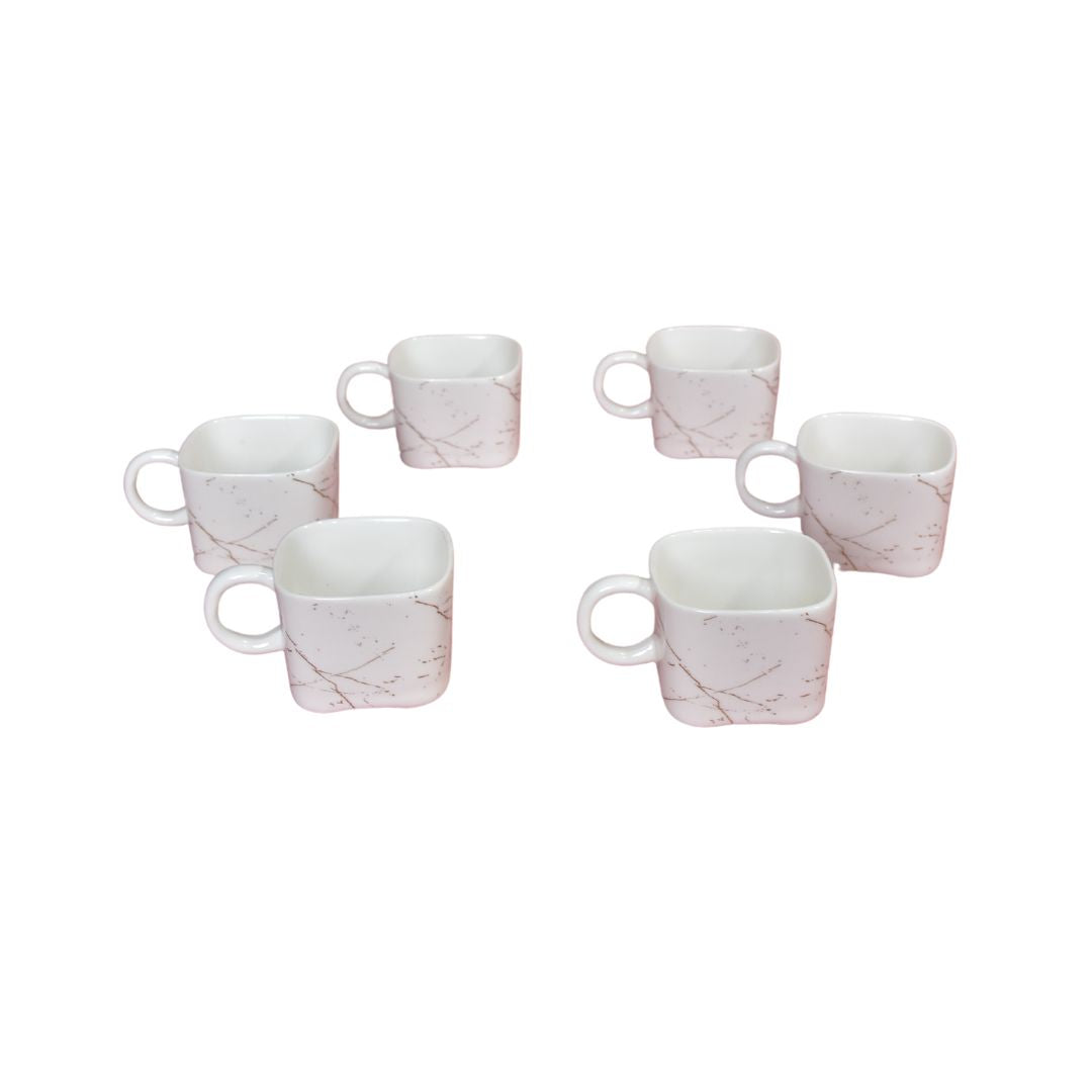 Ceramic Cup & Teapot With Tray Set Of 6 - White