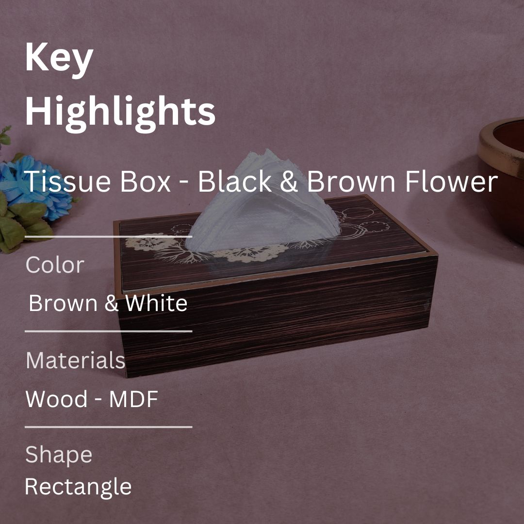 Tissue Box - Black & Brown Flower