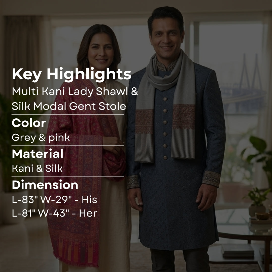 Premium Kani Shawl & Silk Modal Stole Gift Set