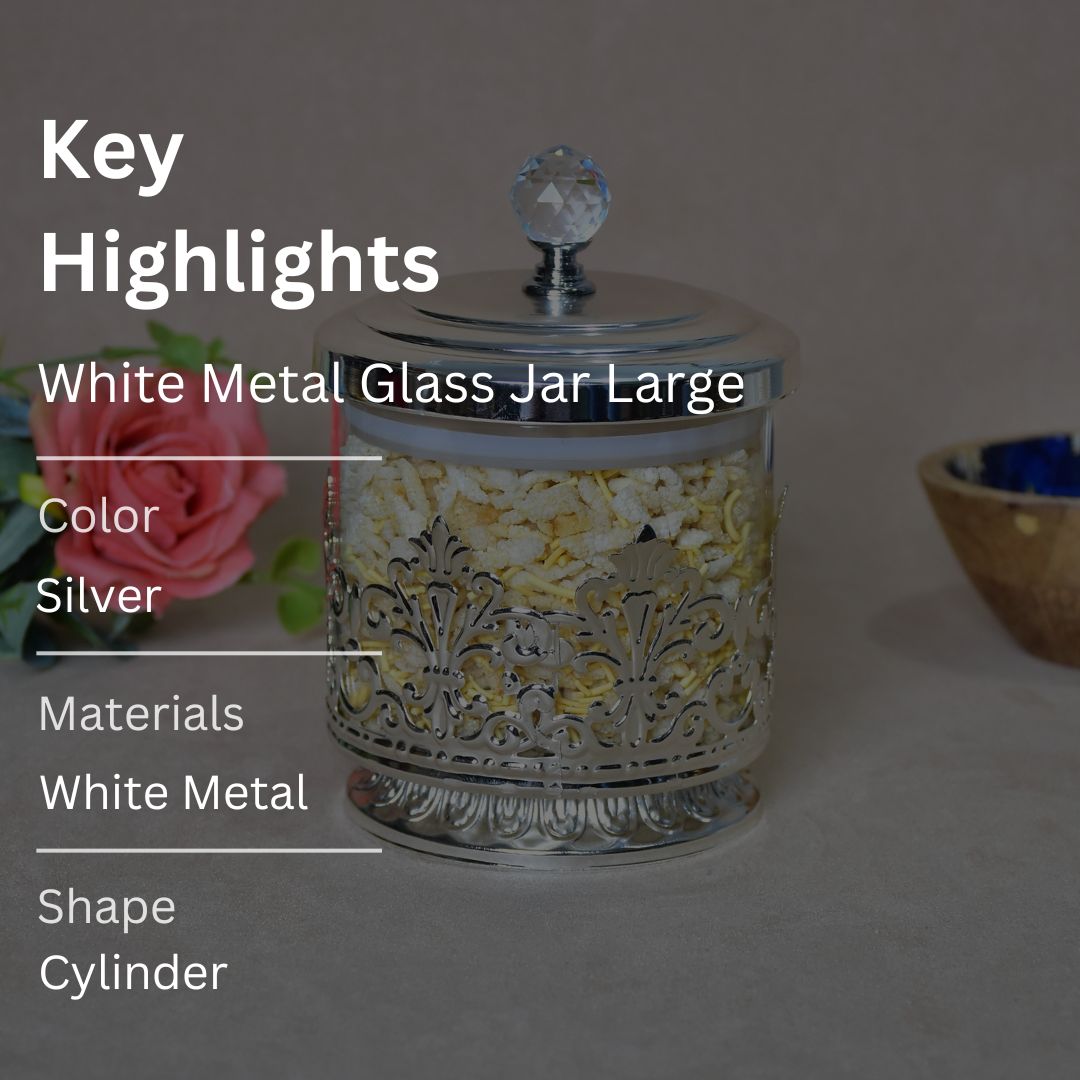 White Metal Glass Jar Large