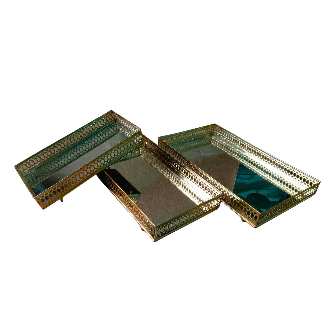 Decorative Gold Mirrored Tray Set 3