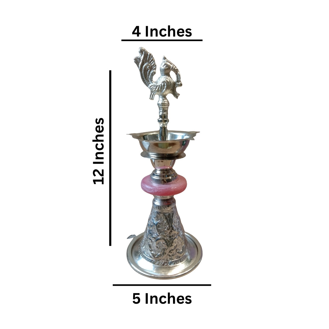 Silver-Plated Peacock Diya  with Velvet Gift Boxe- PINK SINGLE PC