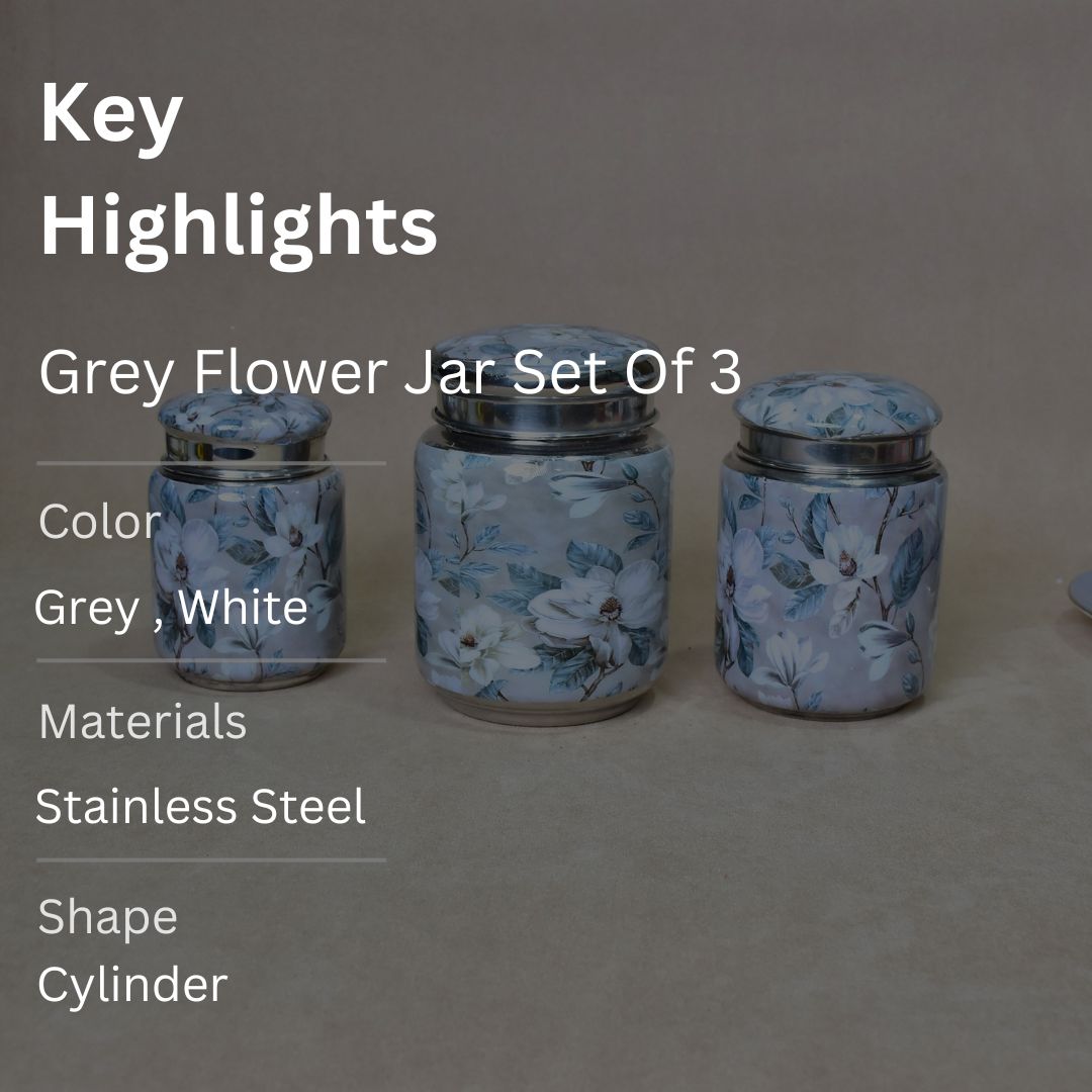 Grey Flower Jar Set Of 3