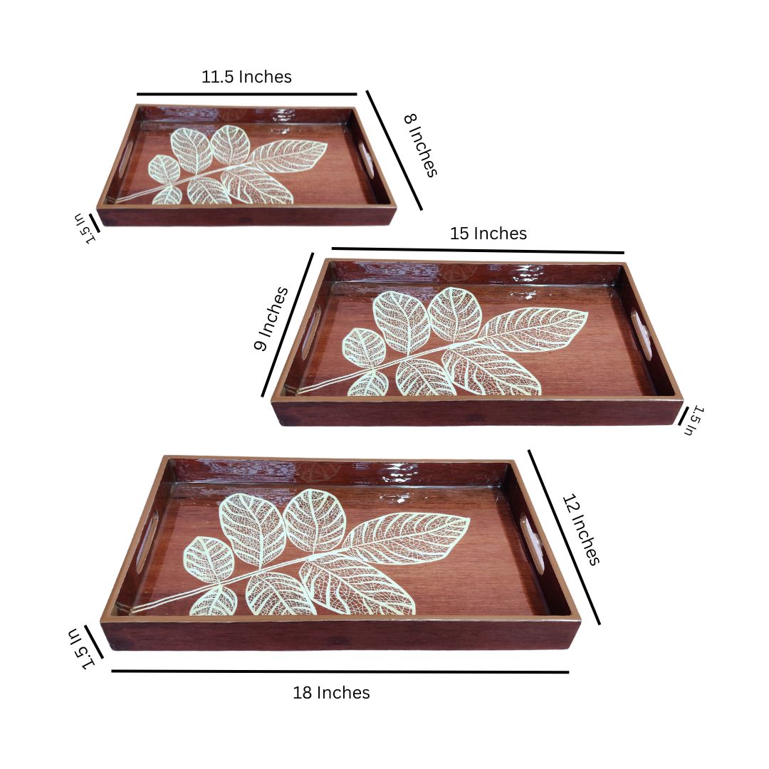 Set Of 3 Tray - Brown Leaf