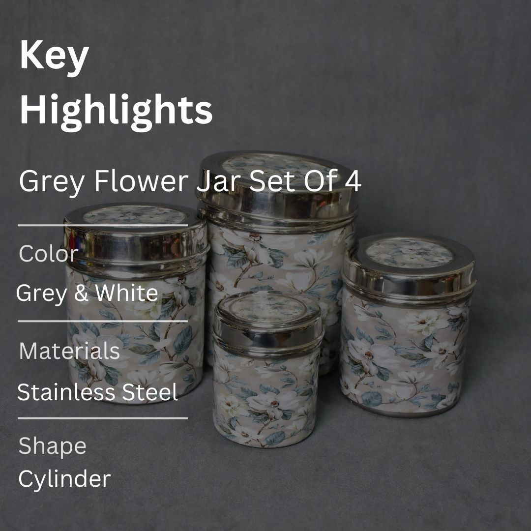 Grey Flower Jar Set Of 4