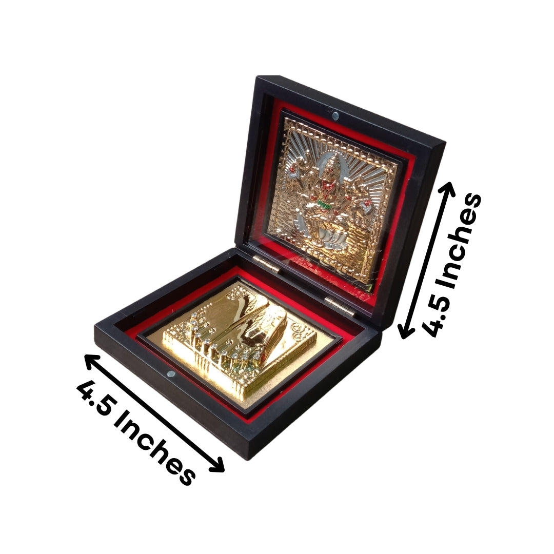Gold & Silver Plated Charan Paduka & Laxmi Frame Gift Box